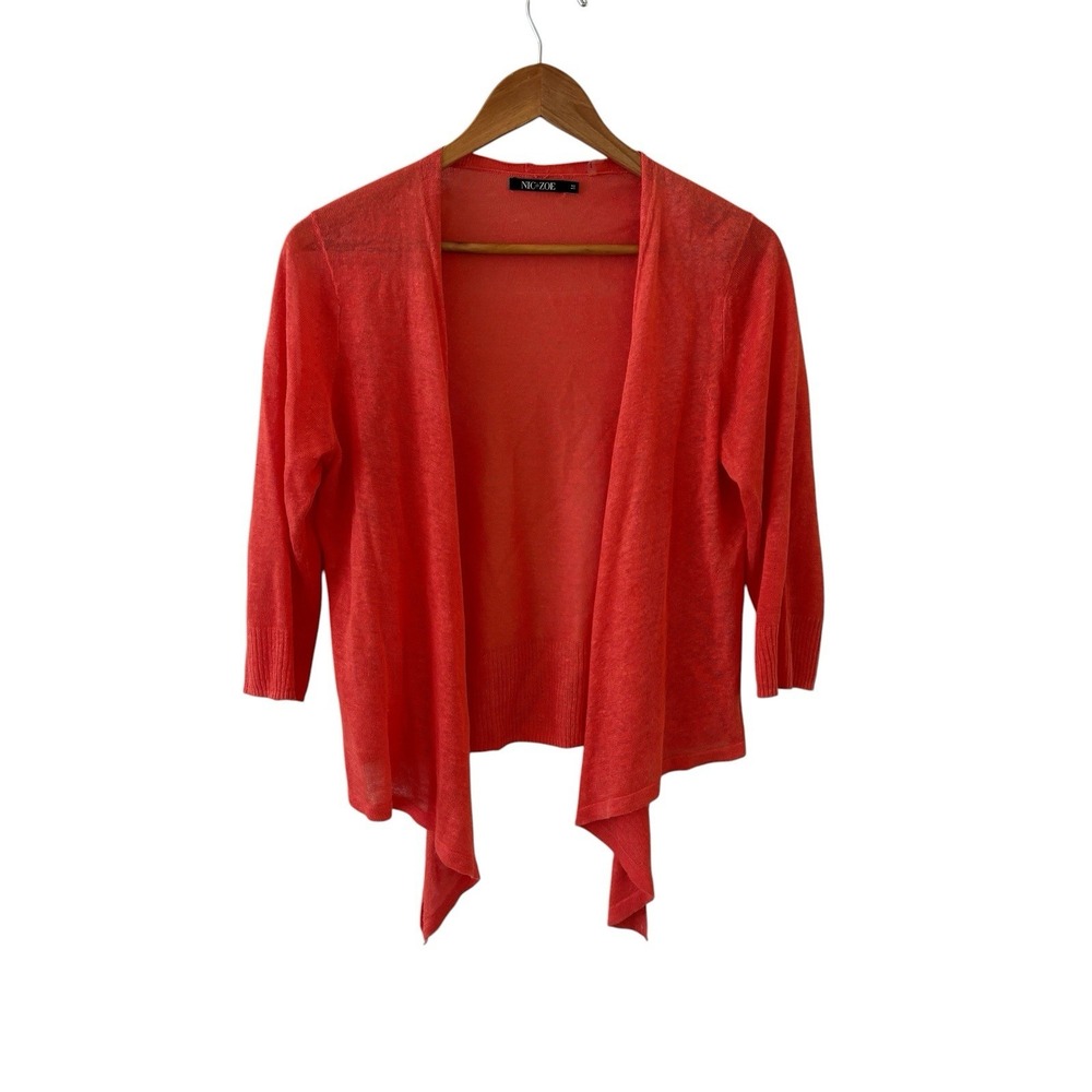 NIC & ZOE Linen Blend Lightweight 4 Way Open Front Cardigan Sweater Orange M